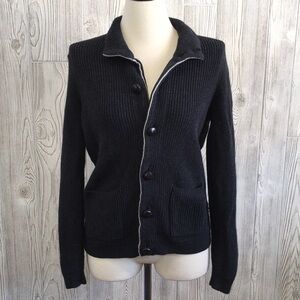 Nautica Gray Cardigan Sweater Mock Neck Button Up Small
